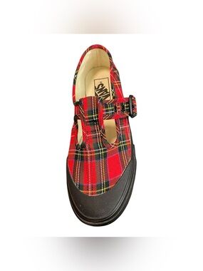 Vans Red Plaid Mary Jane Sneaker with Black Rubber Toe